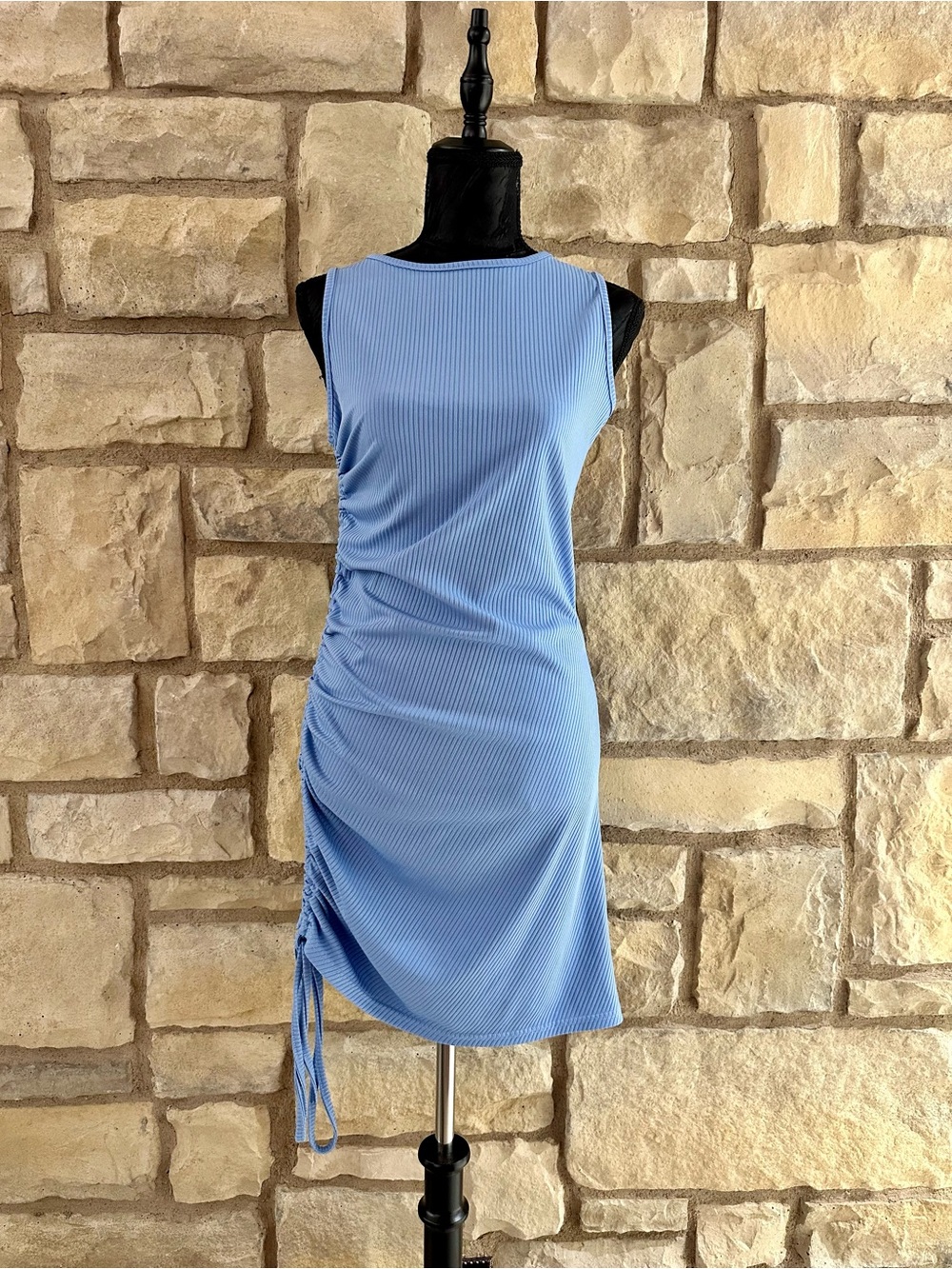 SHEIN Light Blue Sleeveless Ruched Knit Mini Dress